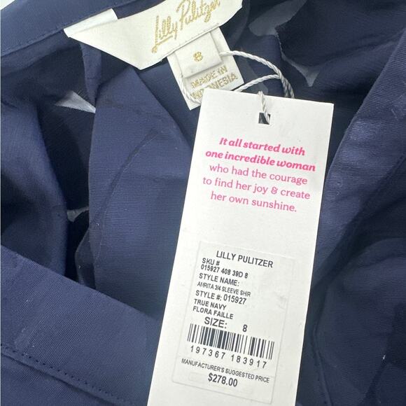 Lilly Pulitzer Women's True Navy Flora Faille Amrita Shirtdress Size 8 - Picture 4 of 9